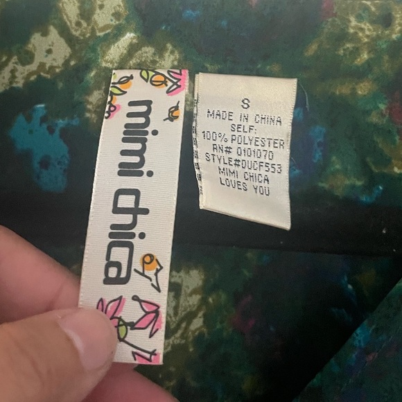 Mimi Chica Dark Green Watercolor Floral Dress Size Small - Picture 3 of 4